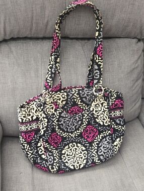 Vera Bradley Quilted Tote in Black, Cream & Pink